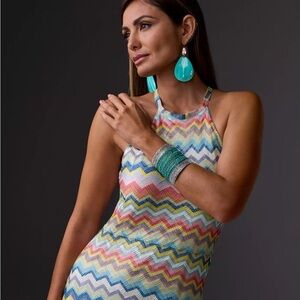 Boston Proper Multicolor Zigzag Halter Dress